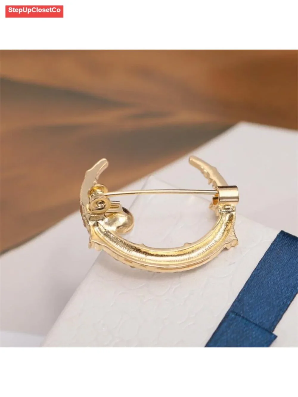Crescent Moon Brooch Pin with Rhinestone Crystal & Freshwater Pearl for Women